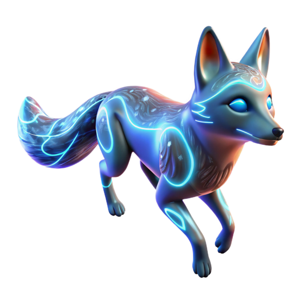 Neon Fox in a Vibrant Three Dimensional Render of Colorful Design png
