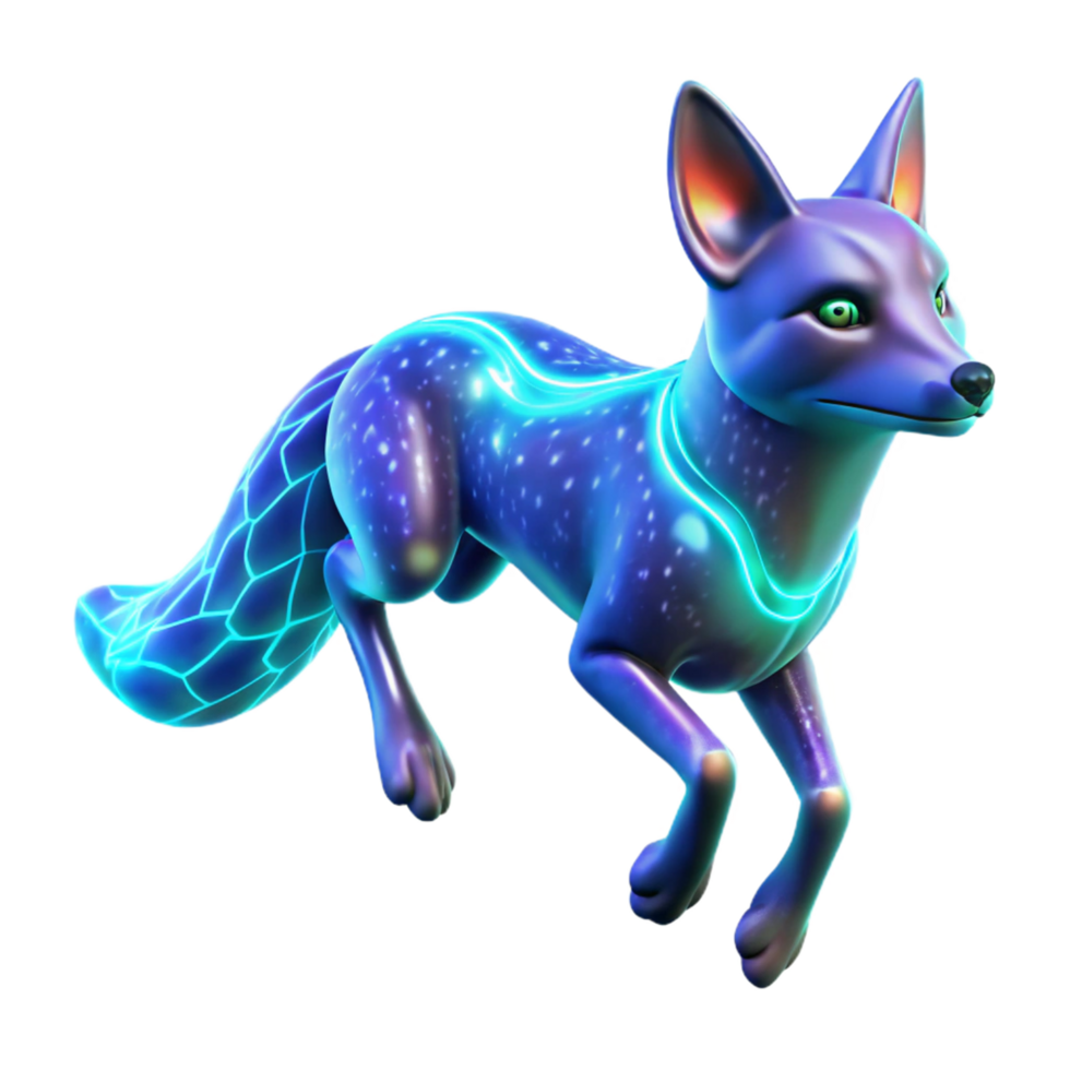 Cosmic Fox Neon Glow - A fantastical depiction of a fox with neon glow blending cosmic themes with playful design png