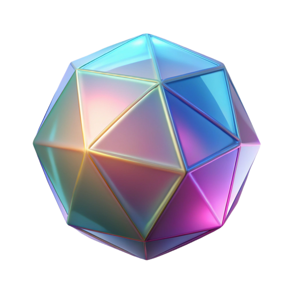 Iridescent Geometric Sphere - A conceptual artwork featuring an iridescent geometric sphere creating a dynamic and modern visual composition png