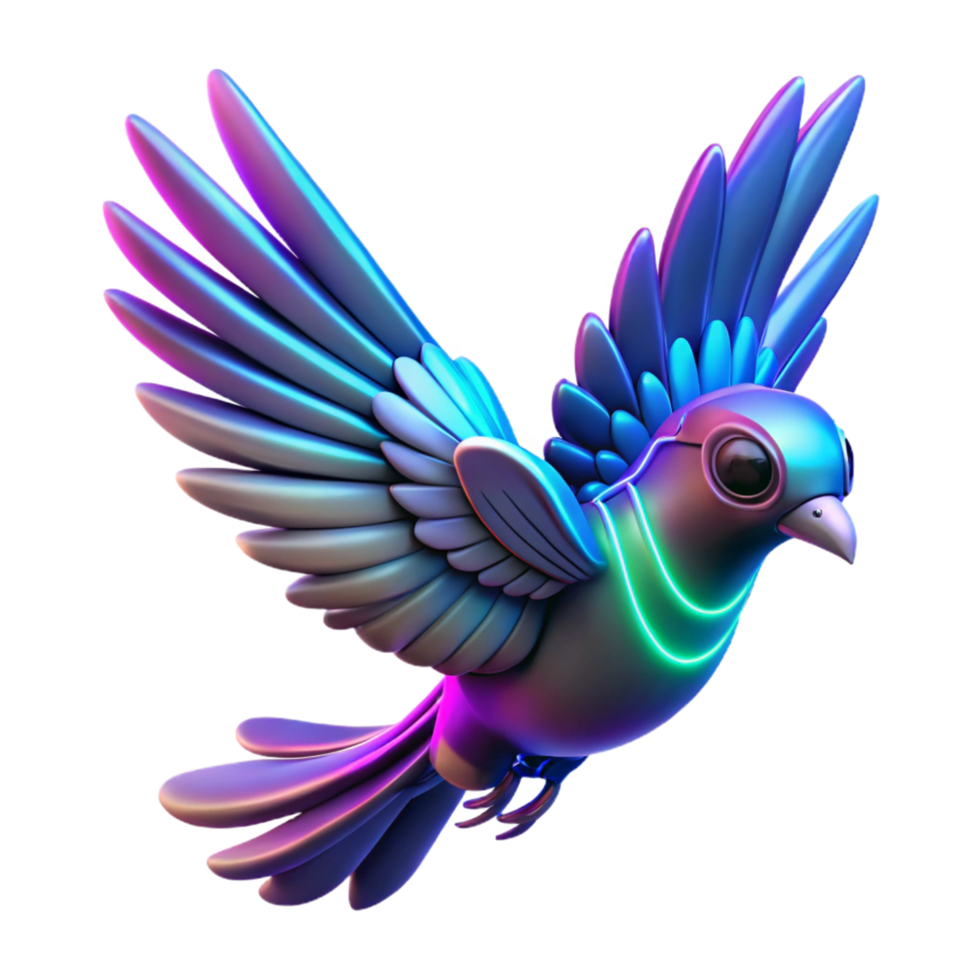 Neon Bird in a Vibrant Three Dimensional Render of Colorful Design png