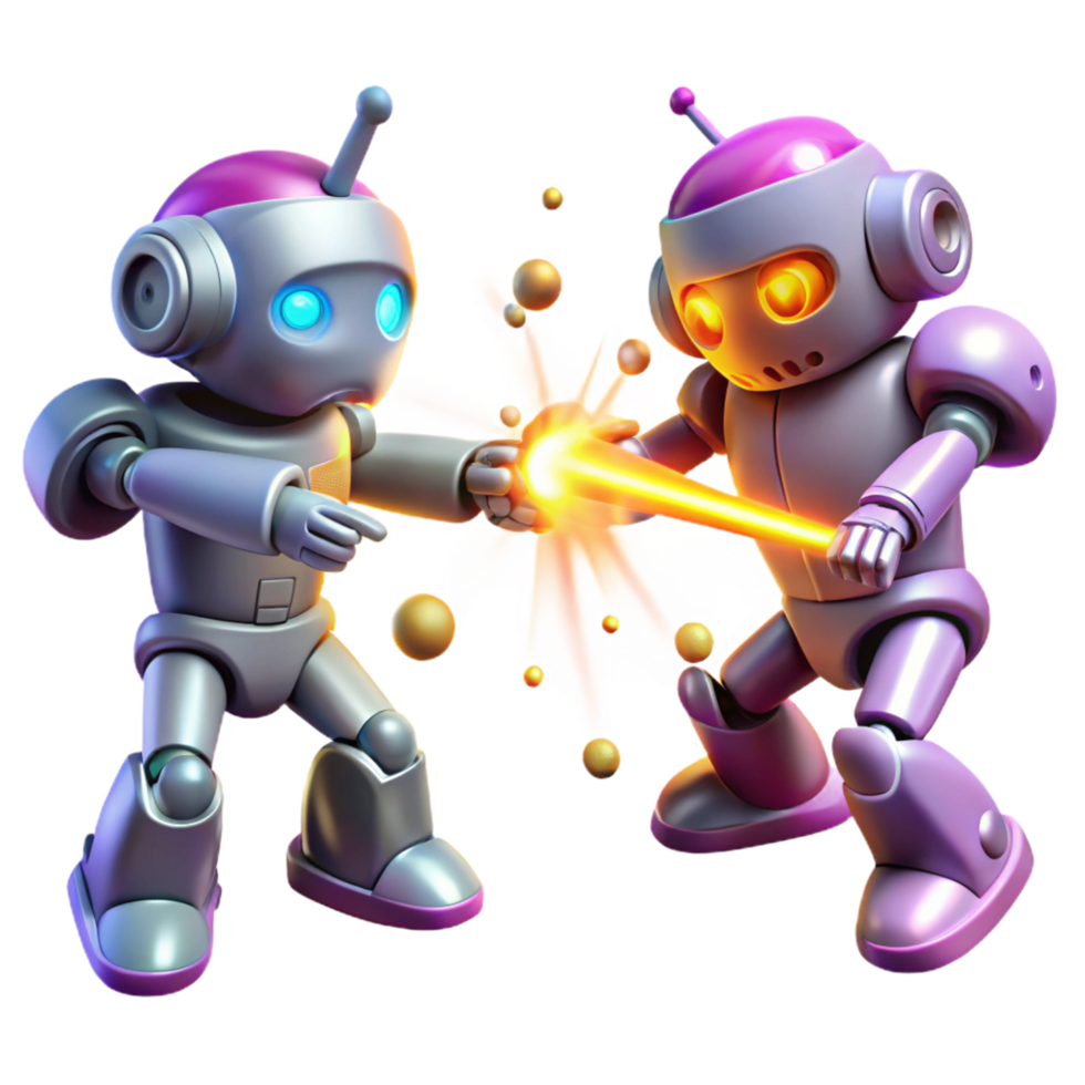 Robot Battle with a Laser Fight in a Futuristic Three Dimensional Scene png