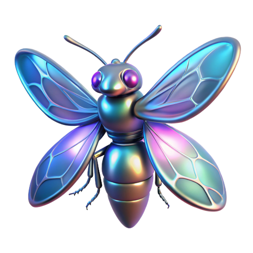Iridescent Insect 3D Render - A stunning 3D render of an insect with iridescent features showcasing a spectrum of colors and intricate design png