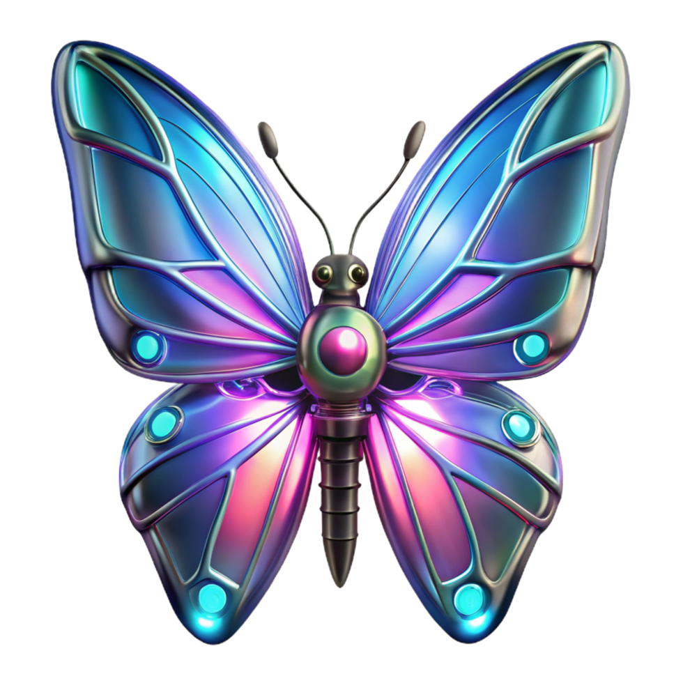 Cybernetic Butterfly in a Three Dimensional Render of Futuristic Design png