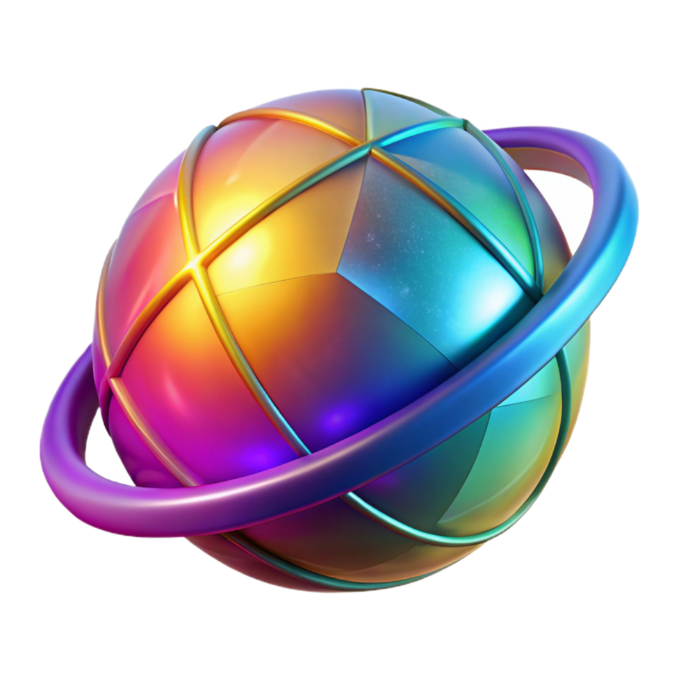 Rainbow Sphere with a Ring in a Vibrant Three Dimensional Scene of Colorful Design png