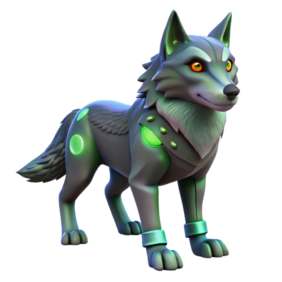Cybernetic Wolf in a Three Dimensional Model of Futuristic Design png