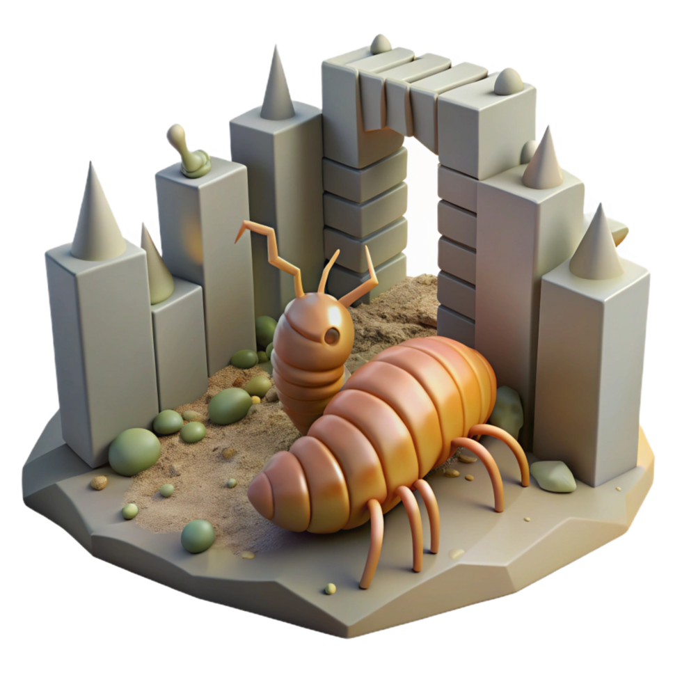 Sand Creature in Stone Archway in a Whimsical Three Dimensional Scene of Adventure png