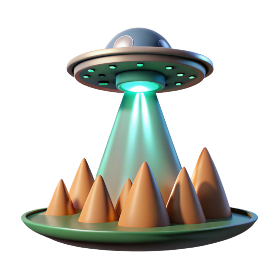 Unidentified Flying Object Hovering over Mountains in a Three Dimensional Render with Mysterious Presence png