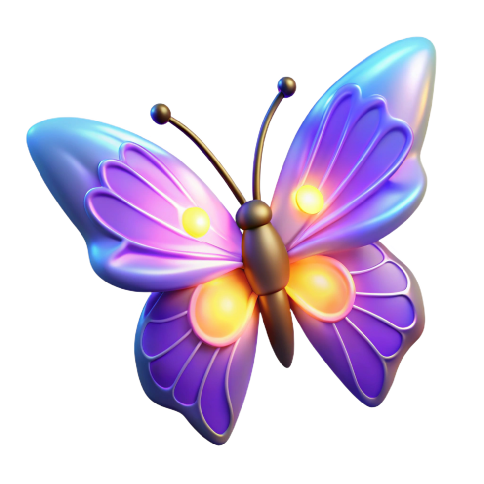 Glowing Purple Butterfly Three Dimensional Render in a Mesmerizing Scene of Nature png