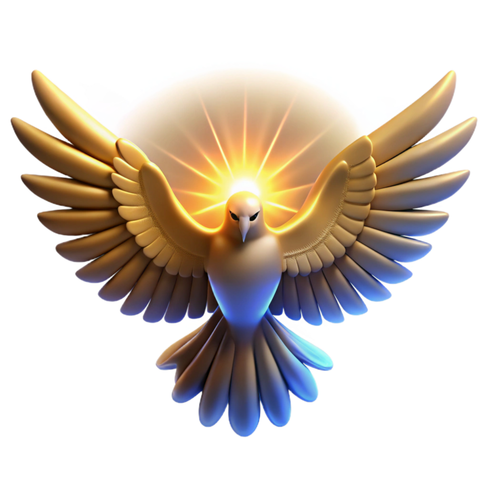 Golden Dove with Light and Wings as a Symbol of Peace in a Radiant Three Dimensional Scene png