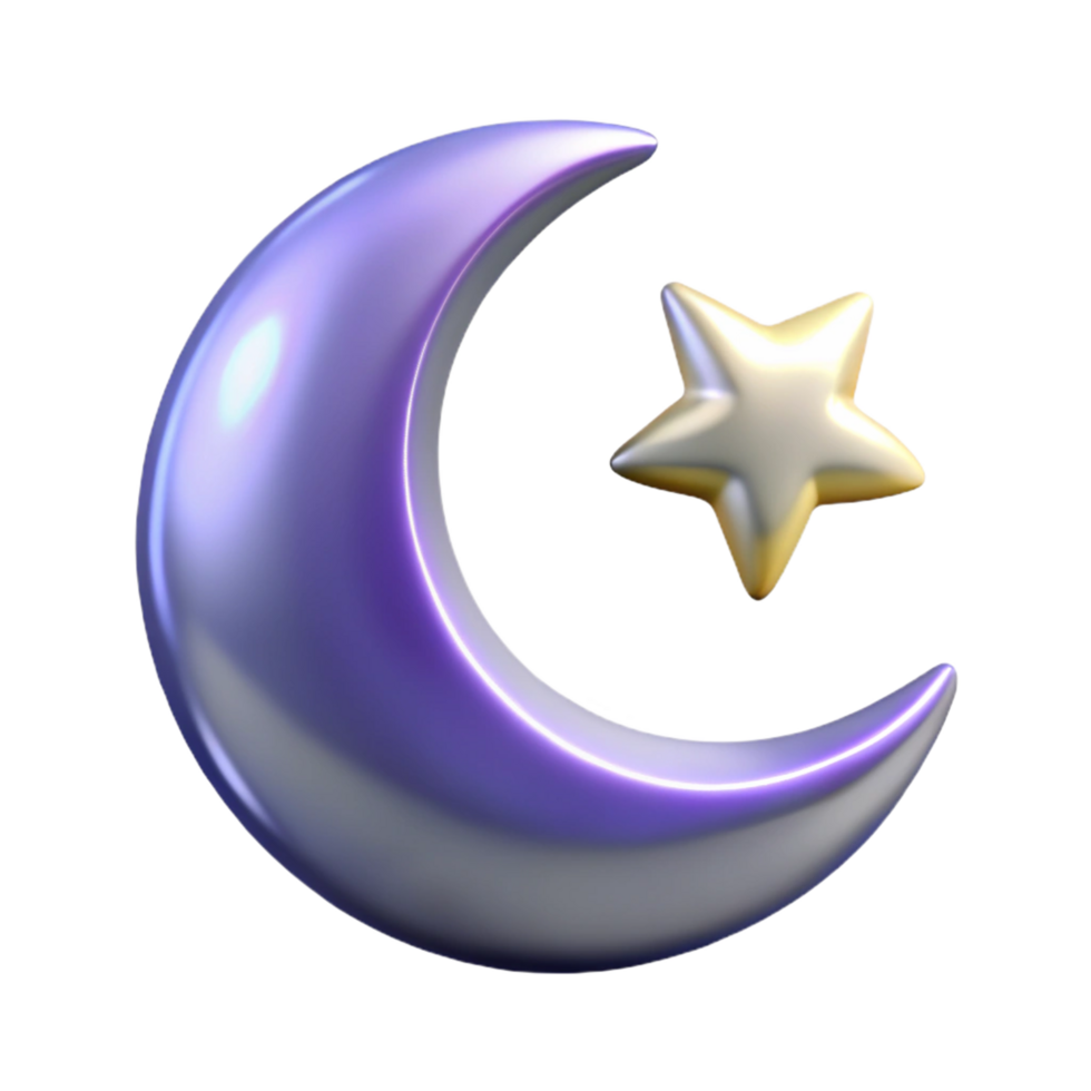 Crescent Moon and Star 3D Render - A serene 3D render of a crescent moon and star capturing the essence of tranquility and celestial beauty png