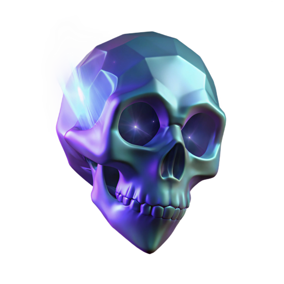 Glowing Crystal Skull - A luminous depiction of a crystal skull with glowing elements creating a mystical and otherworldly presence png