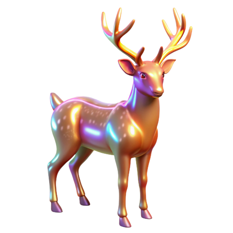 Iridescent Deer 3D Render - A stunning 3D render of a deer with iridescent features showcasing a spectrum of colors and ethereal beauty png