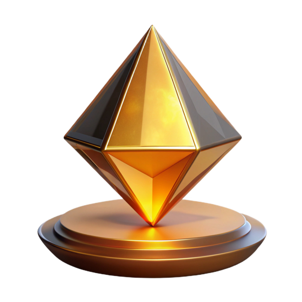 Golden Geometric Pyramid on Display in a Futuristic Setting png