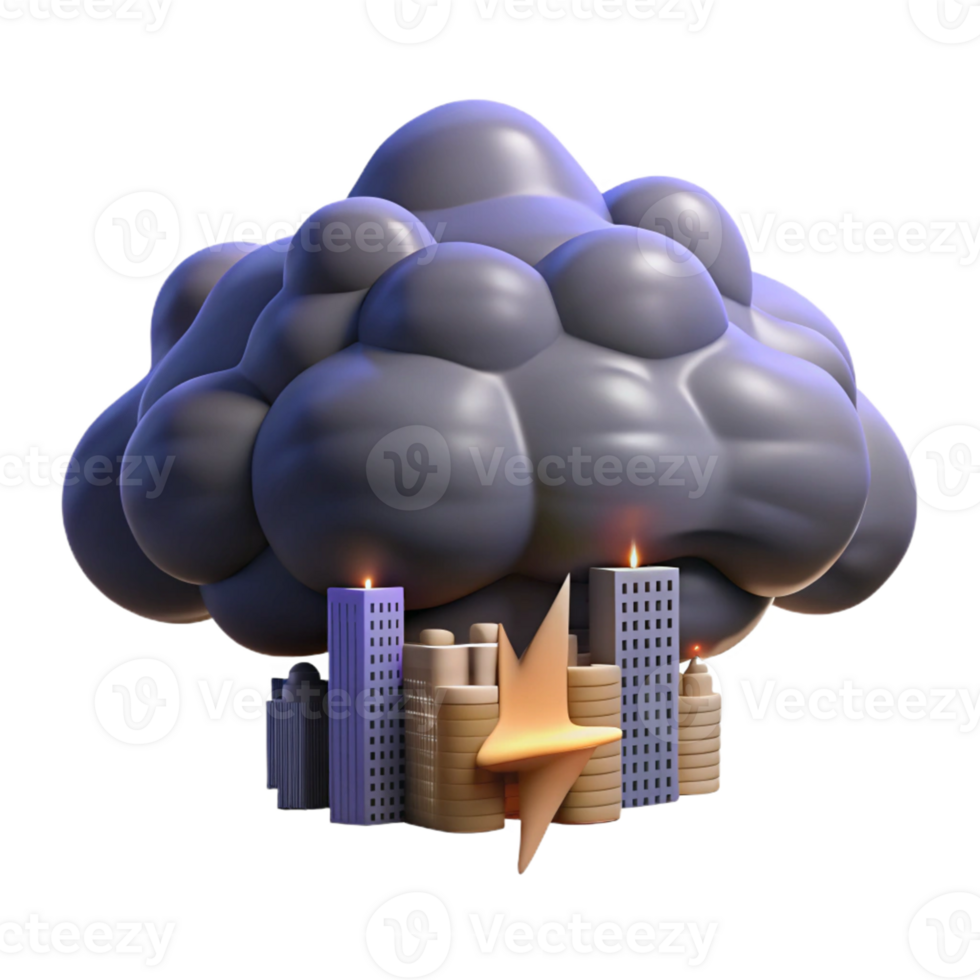 Stormy Cityscape 3D Render - A dramatic 3D render of a cityscape under a storm capturing the essence of urban life and intense weather png