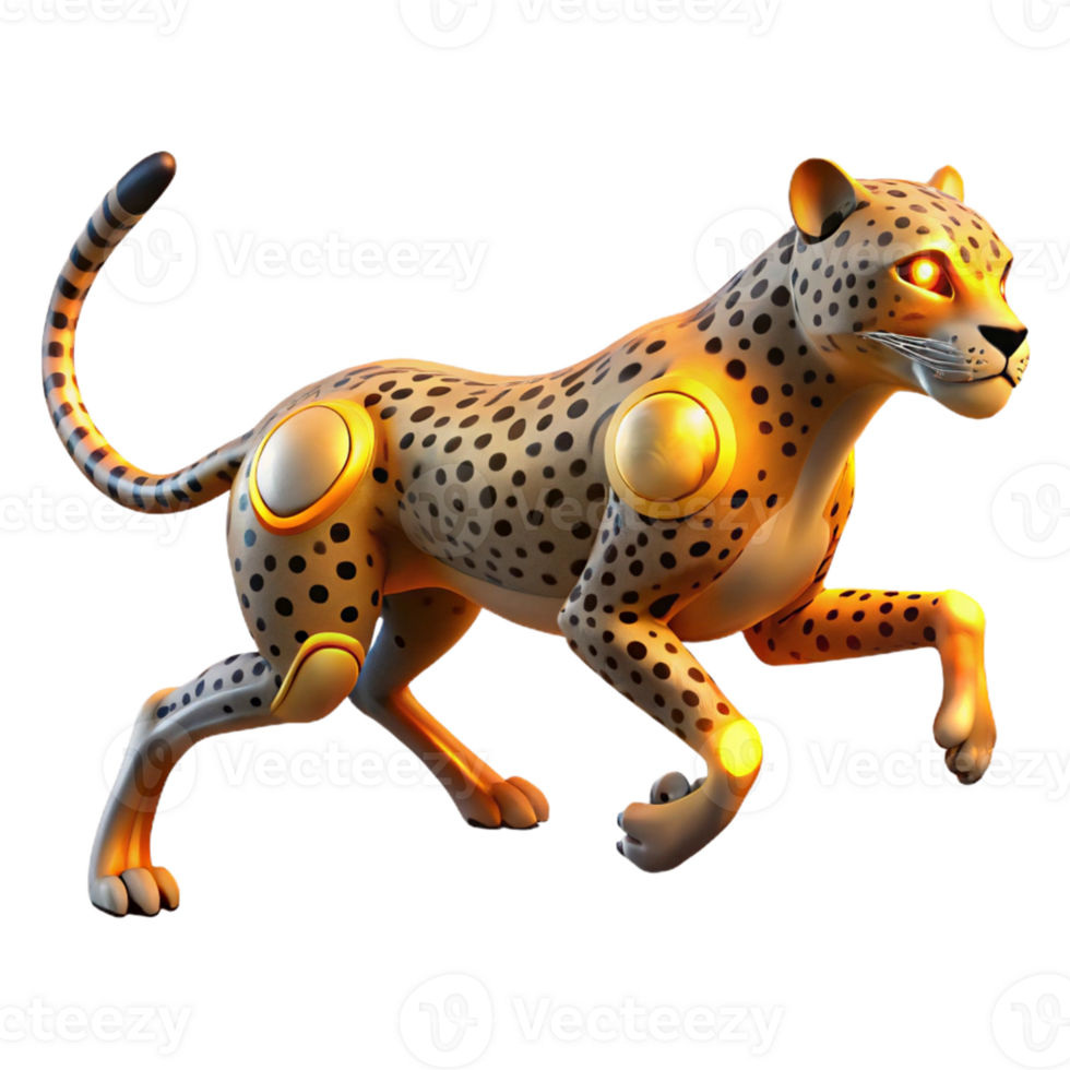 Cybernetic Cheetah Three Dimensional Render with Advanced Features and Sleek Design png