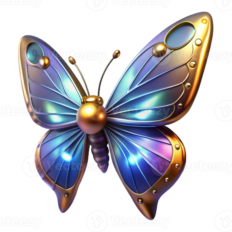 Metallic Butterfly in a Three Dimensional Render of Futuristic Design png