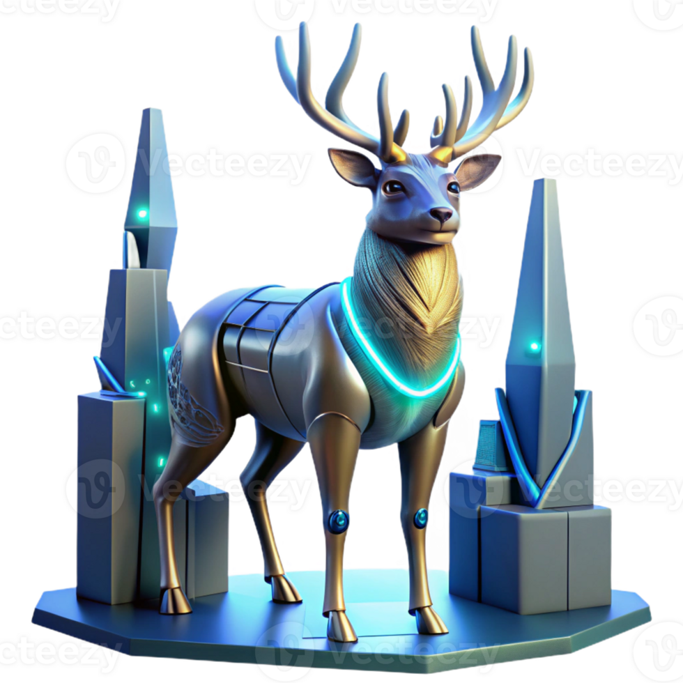 Cybernetic Reindeer as a Futuristic Sculpture with Advanced Mechanics and Majestic Stance png