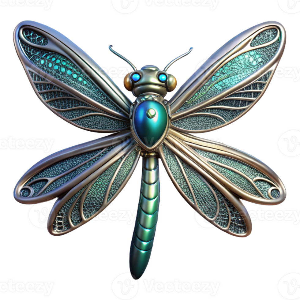 Steampunk Dragonfly Design - A whimsical depiction of a dragonfly with steampunk elements highlighting its intricate design and mechanical features png