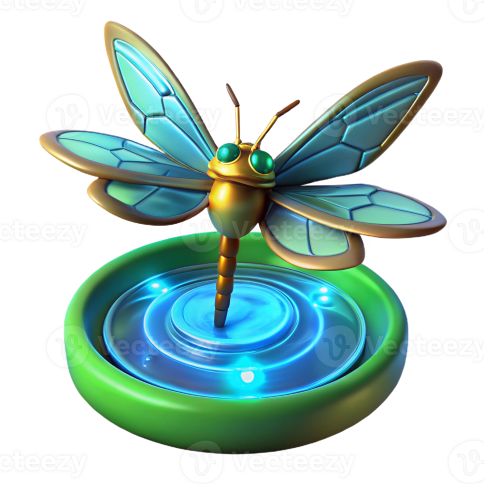 Glowing Dragonfly on Platform - A luminous depiction of a dragonfly resting on a platform with glowing elements highlighting its ethereal beauty and delicate design png