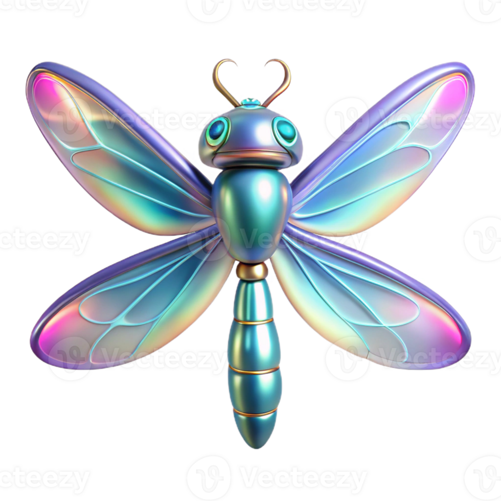 Iridescent Dragonfly in a Three Dimensional Render of Color and Movement png