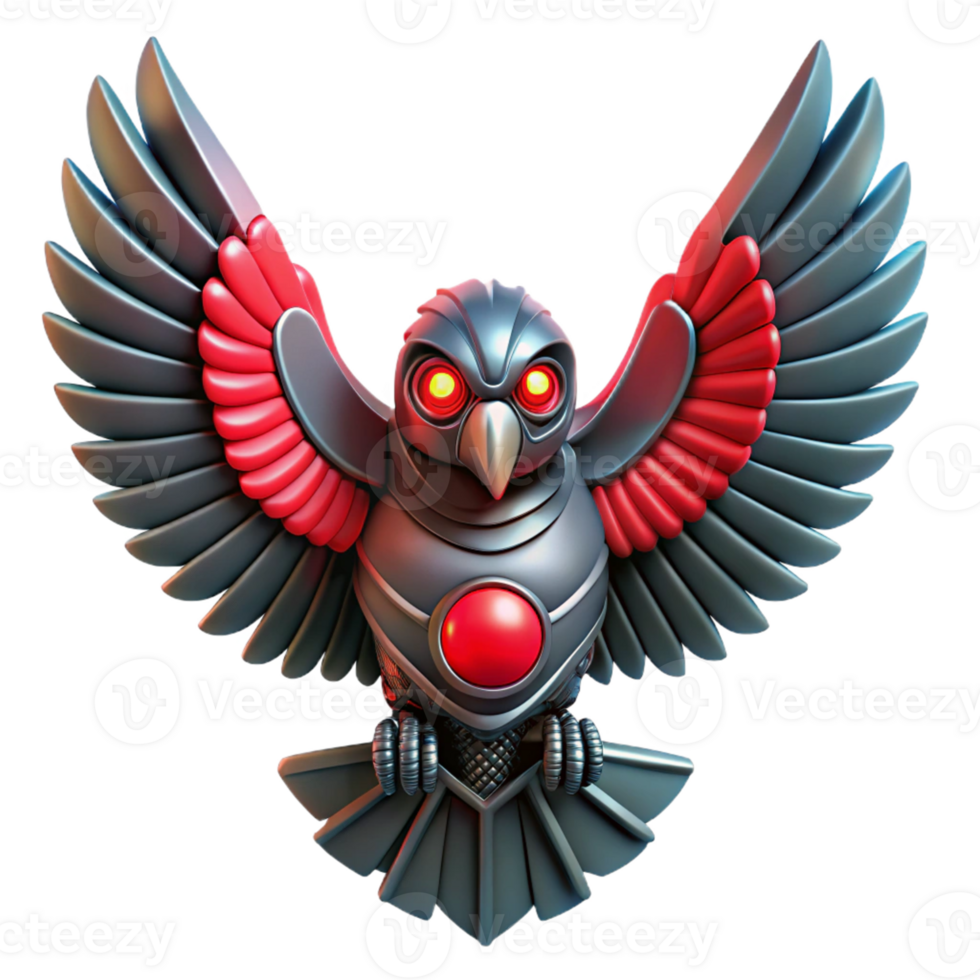 Robotic Owl with Wings of Metal in a Futuristic Three Dimensional Scene of Design png