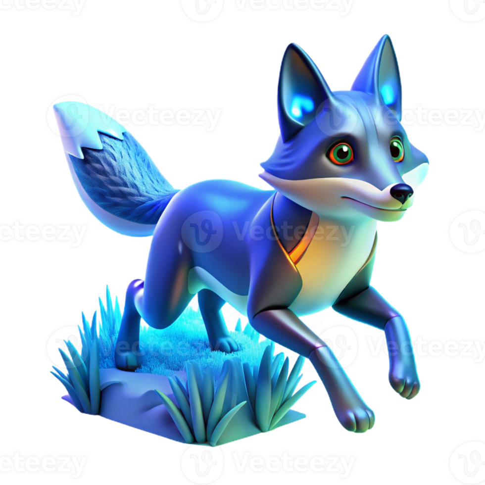Blue Fox in a Three Dimensional Model of a Luminous Creature in a Whimsical Scene png