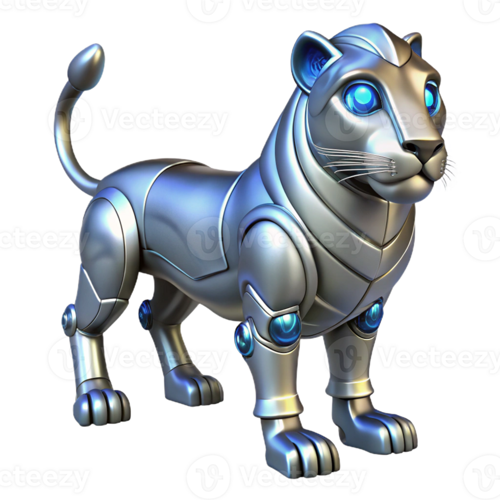 Metallic Lion Robot in a Futuristic Three Dimensional Scene of Design png