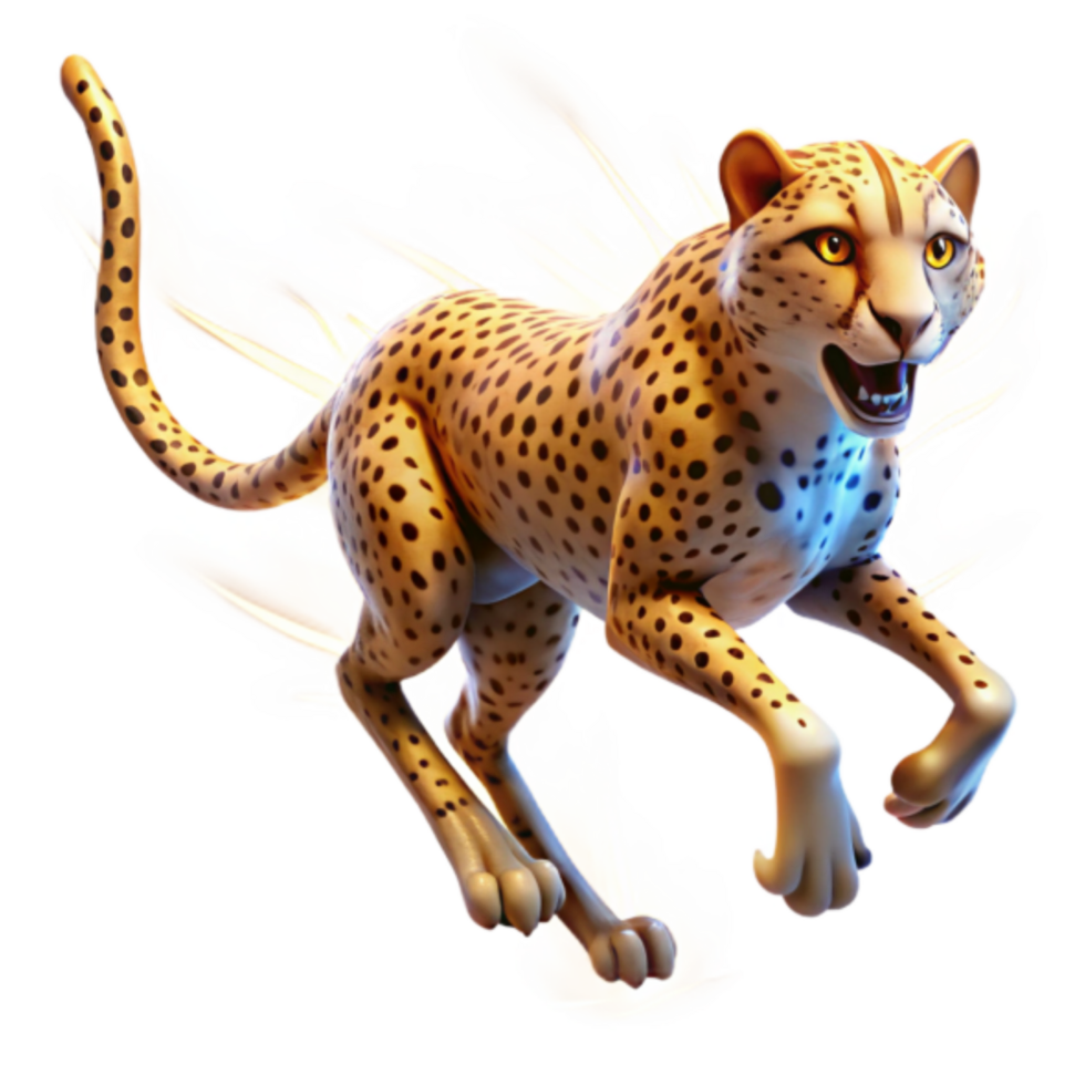 Dynamic Cheetah Render Leaping with Fiery Trail Illustration png