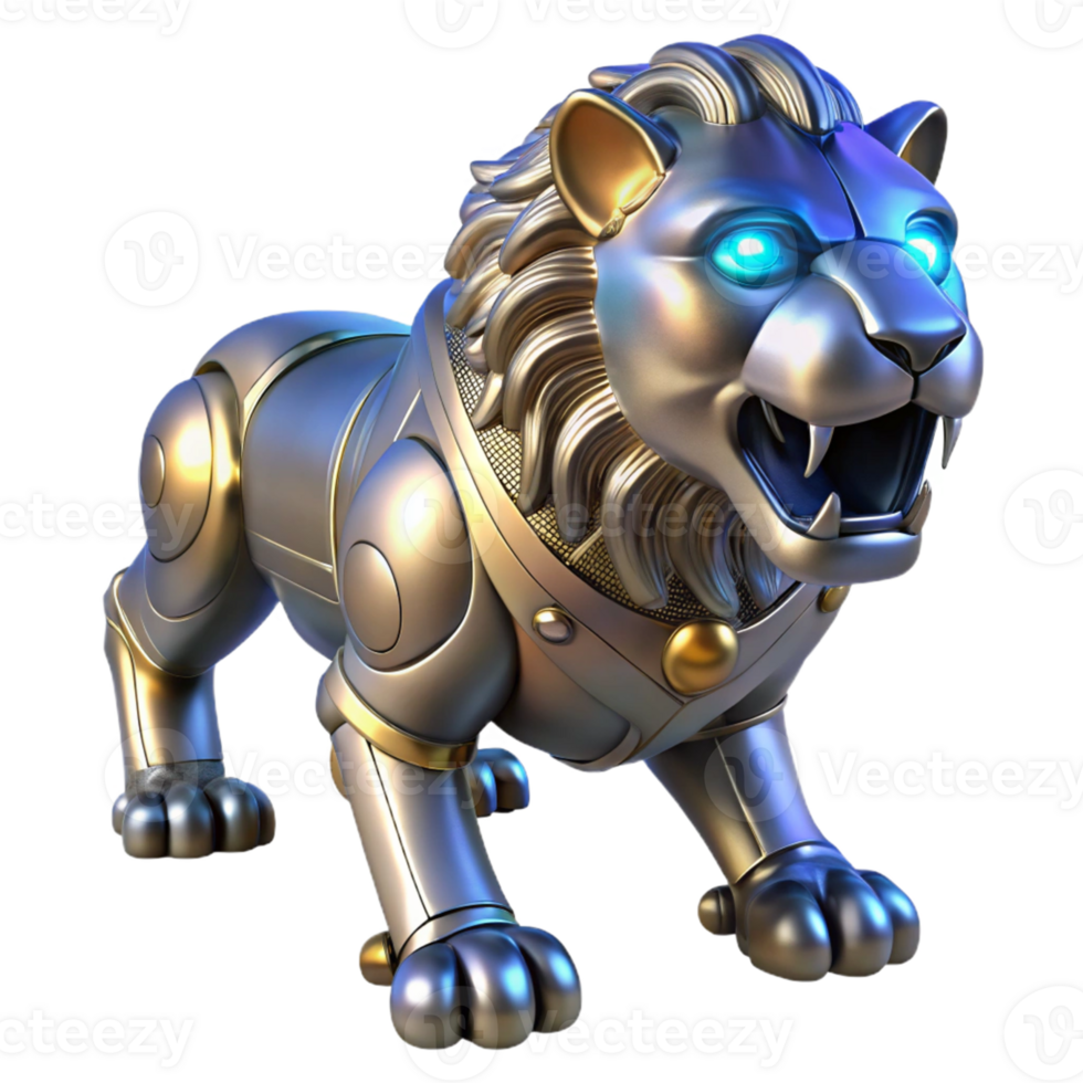 Robotic Lion as a Metal Beast in a Futuristic Three Dimensional Model png
