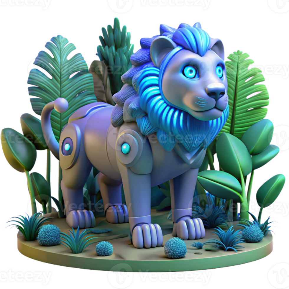 Robotic Lion in Jungle with Futuristic Design and Majestic Stance png