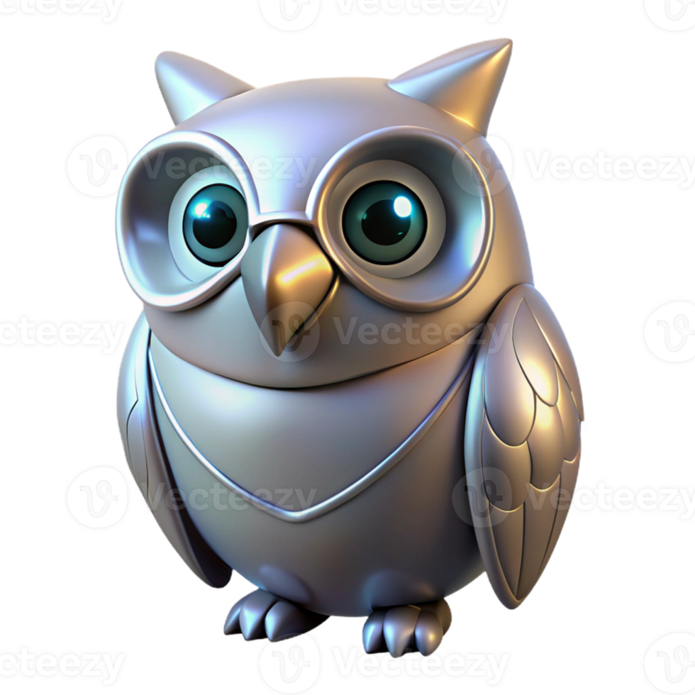 Metallic Owl 3D Render - A majestic 3D render of an owl with metallic elements highlighting its regal presence and modern aesthetic png