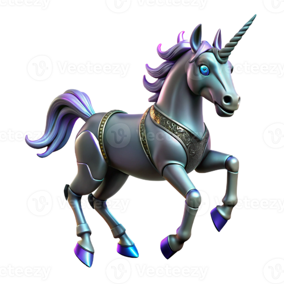Metallic Unicorn in a Three Dimensional Render of Futuristic Design png