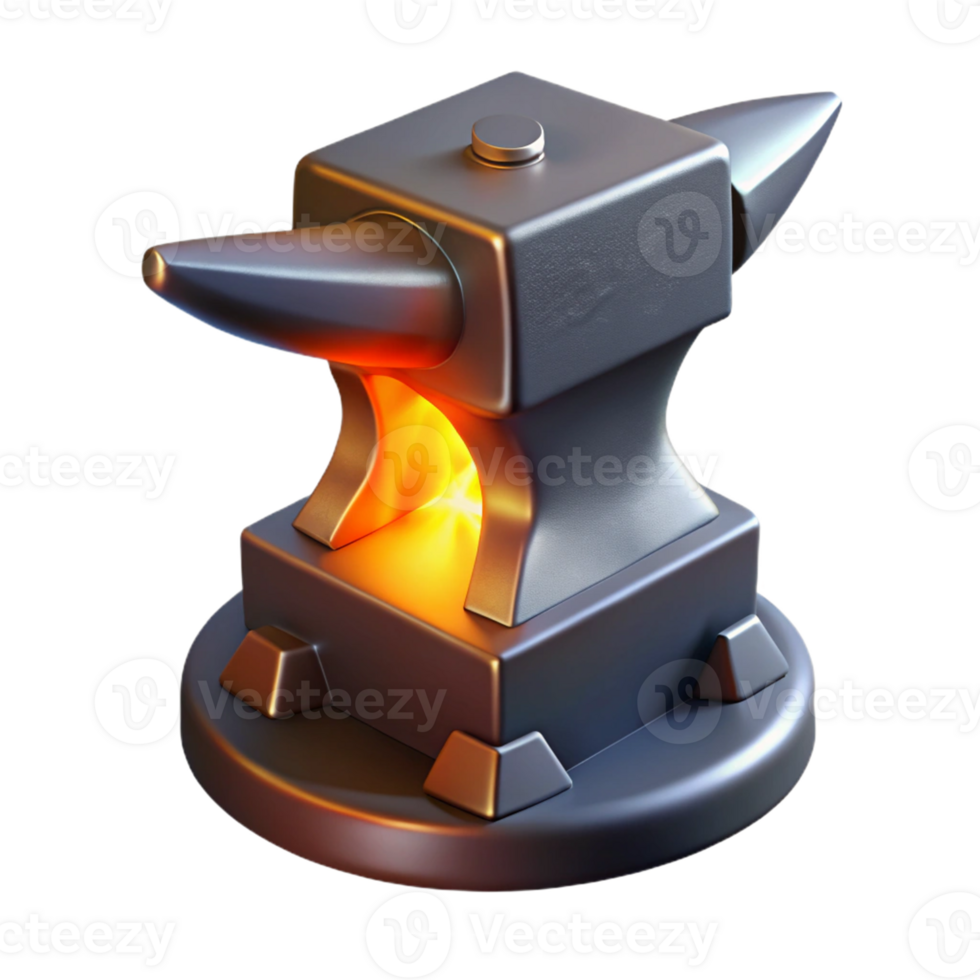 Glowing Metal Anvil in a Radiant Three Dimensional Scene of Craftsmanship png