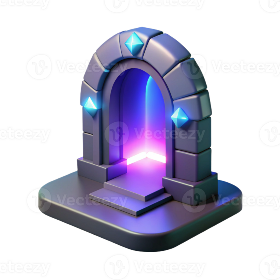 Glowing Archway 3D Render A luminous 3D depiction of an archway, highlighting its glowing features and enchanting presence. png