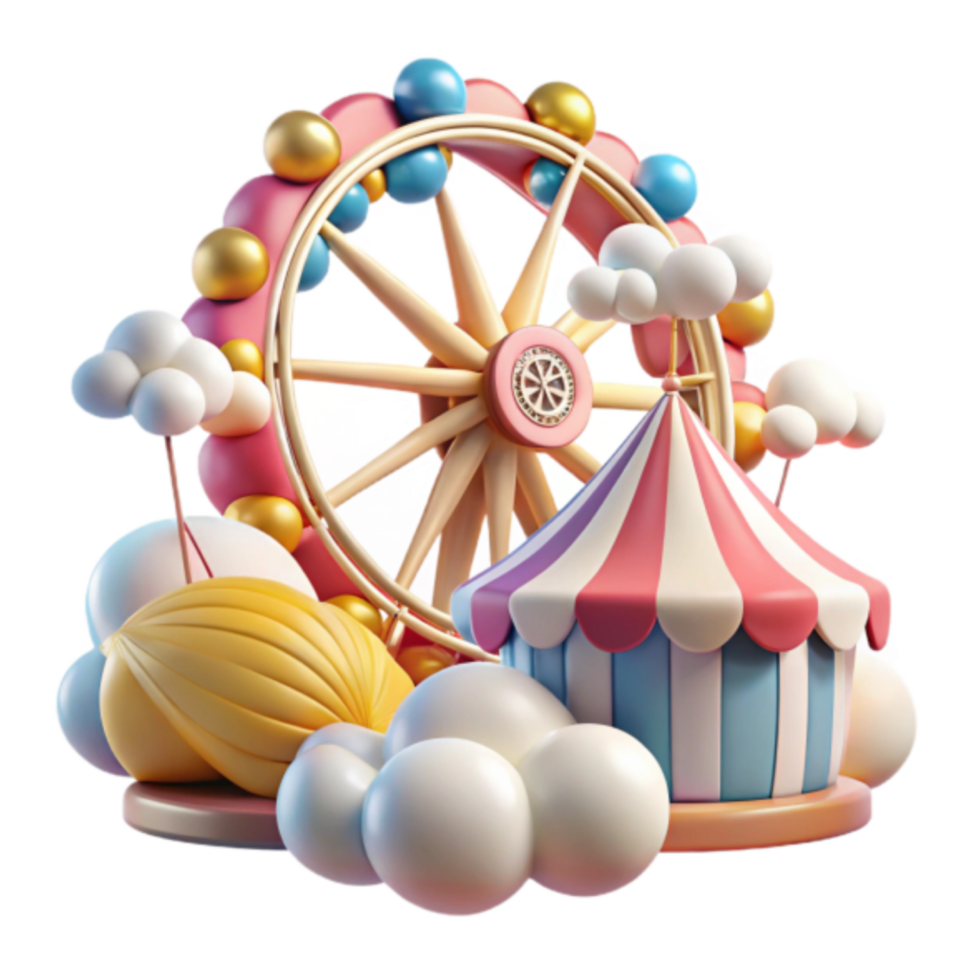 Whimsical 3D Render of Carnival Ferris Wheel and Tent png