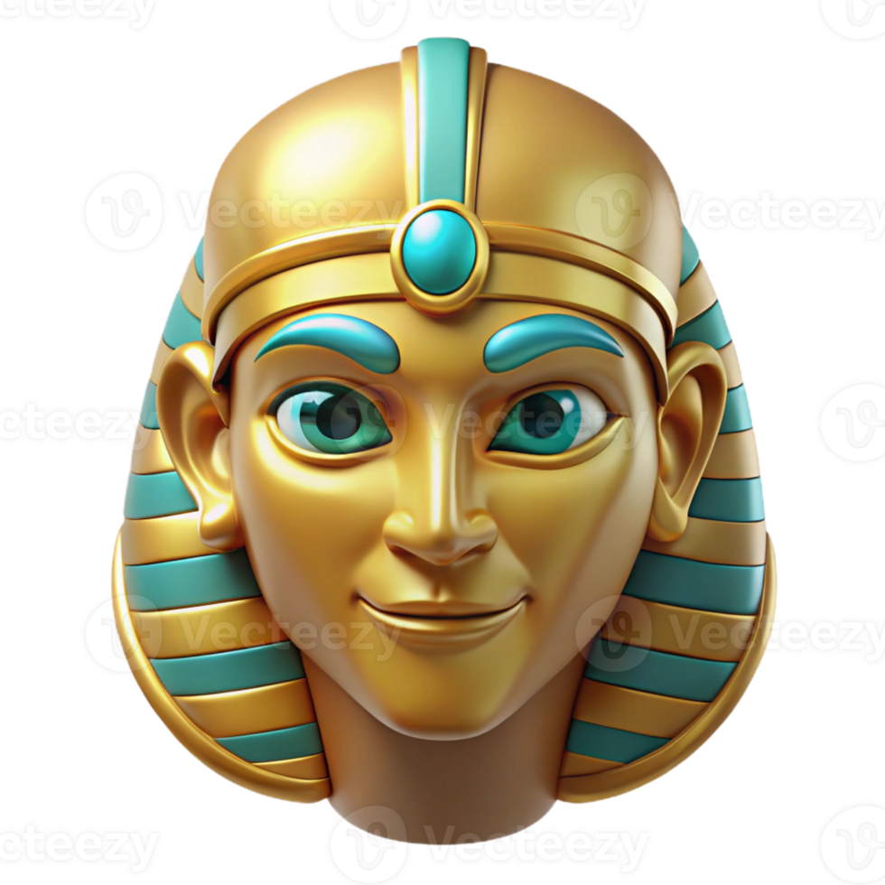 Golden Pharaoh Head in a Three Dimensional Render of Historical Design png