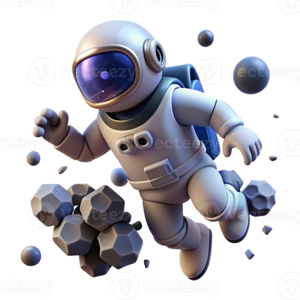 Astronaut in Space 3D Render A dynamic depiction of an astronaut navigating space, captured in a stunning three-dimensional render. png