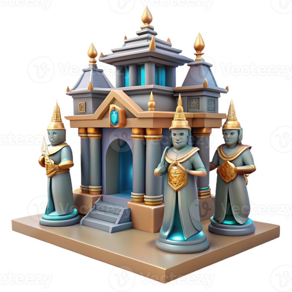 Fantasy Temple with Statues in a Mystical Setting with Enchanting Atmosphere png