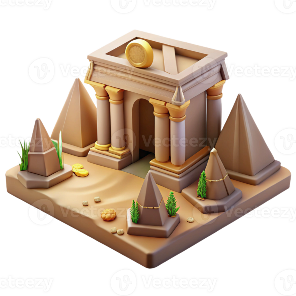 Ancient Temple 3D Render A serene depiction of a temple navigating the digital landscape, captured in a stunning three-dimensional render. png
