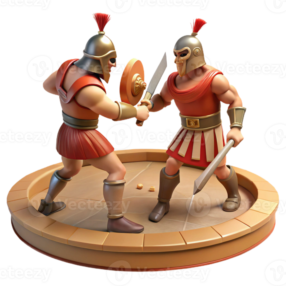 Gladiator Combat Arena Showdown - A dynamic depiction of a gladiator combat in an arena capturing the essence of historical elements and intense action png