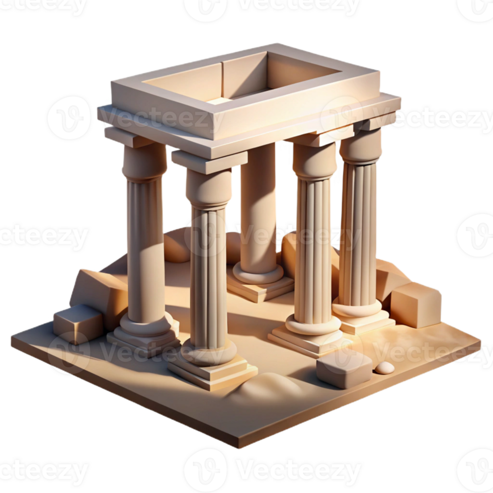 Ancient Temple Columns 3D Render - A detailed 3D render of ancient temple columns capturing their architectural beauty and historical significance png
