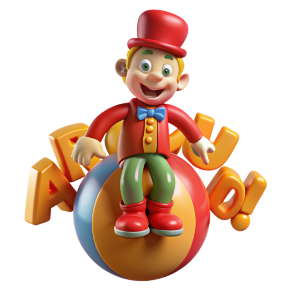 Playful 3D Cartoon Clown Illustration on a Ball Joyful Circus Character Design png