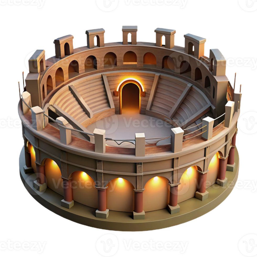 Ancient Amphitheater 3D Model A serene depiction of an amphitheater navigating the digital landscape, captured in a stunning three-dimensional model. png