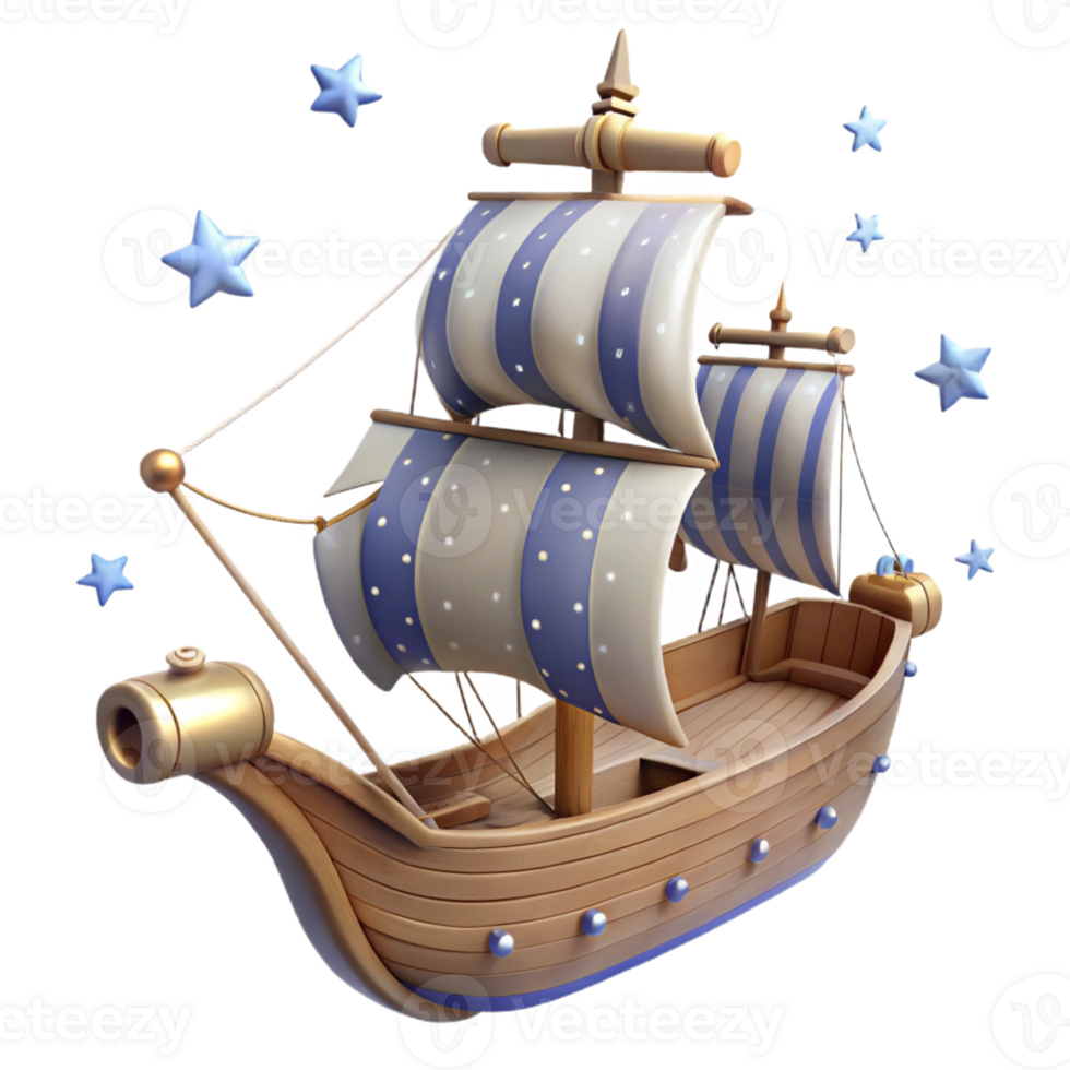 Starry Sailboat Adventure in a Mesmerizing Three Dimensional Scene of Nautical Beauty png