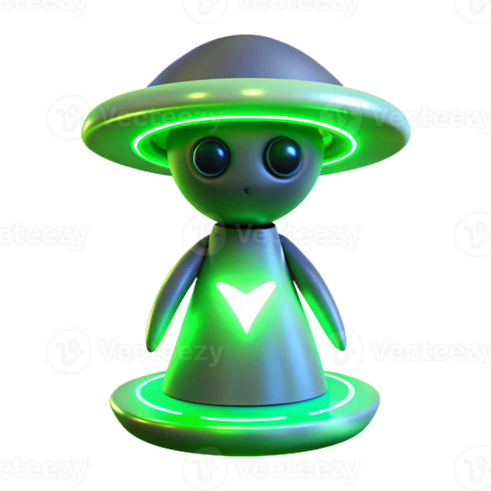 Cute Alien in a UFO in a Three Dimensional Render of Whimsical Design png