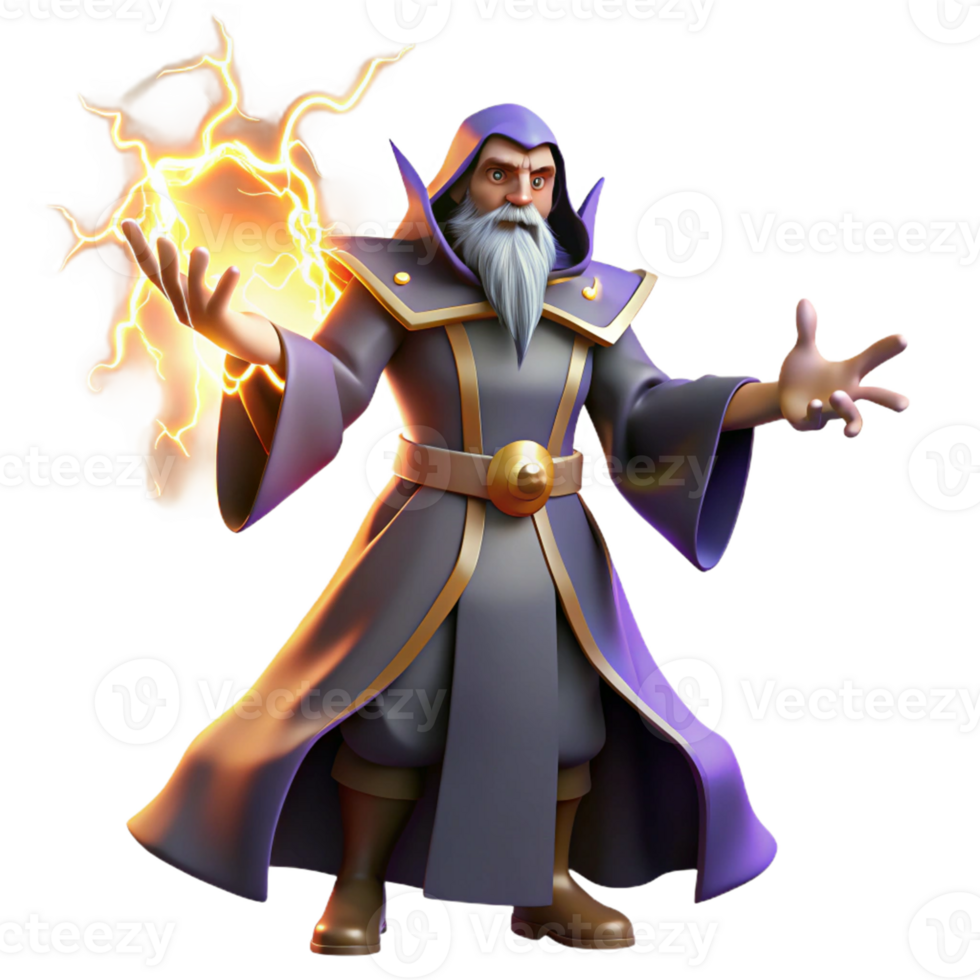 Wizard Casting Spell Magical Power A magical scene of a wizard casting a spell, capturing the essence of enchantment in a digital realm. png
