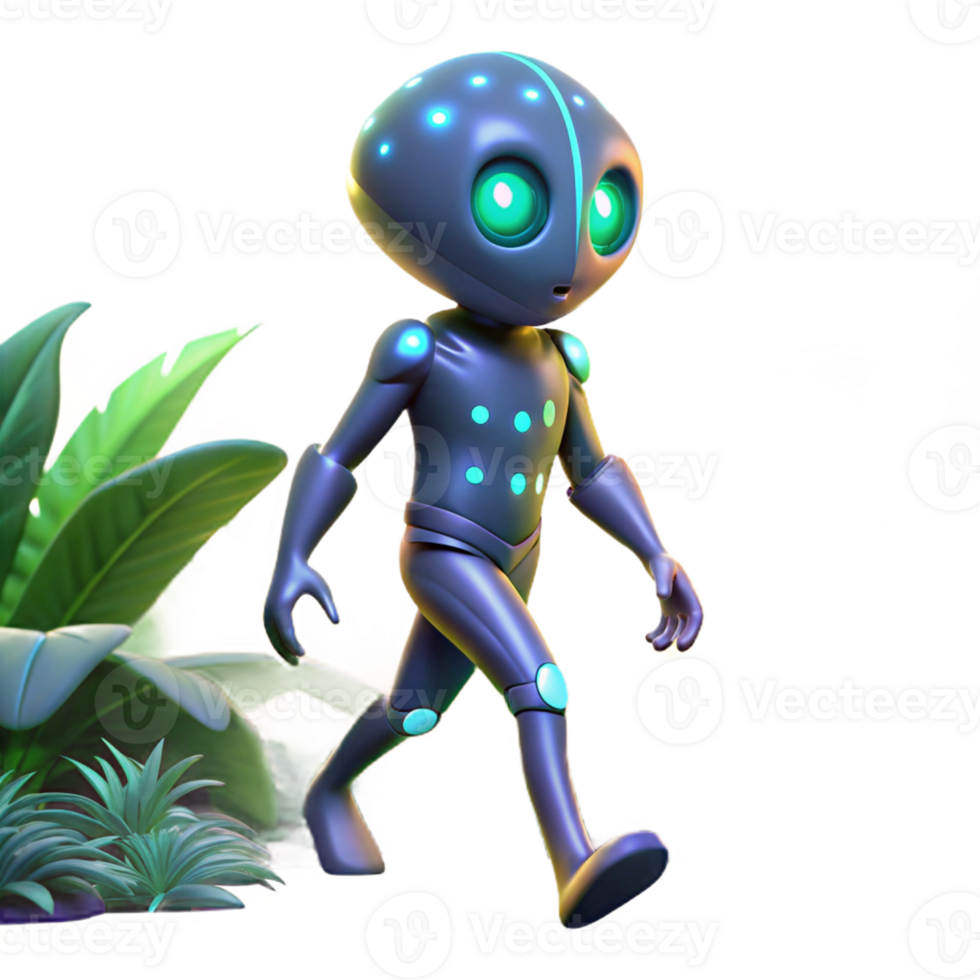 Alien Robot in Jungle - A dynamic depiction of an alien robot in a jungle capturing the essence of extraterrestrial adventure and exploration png