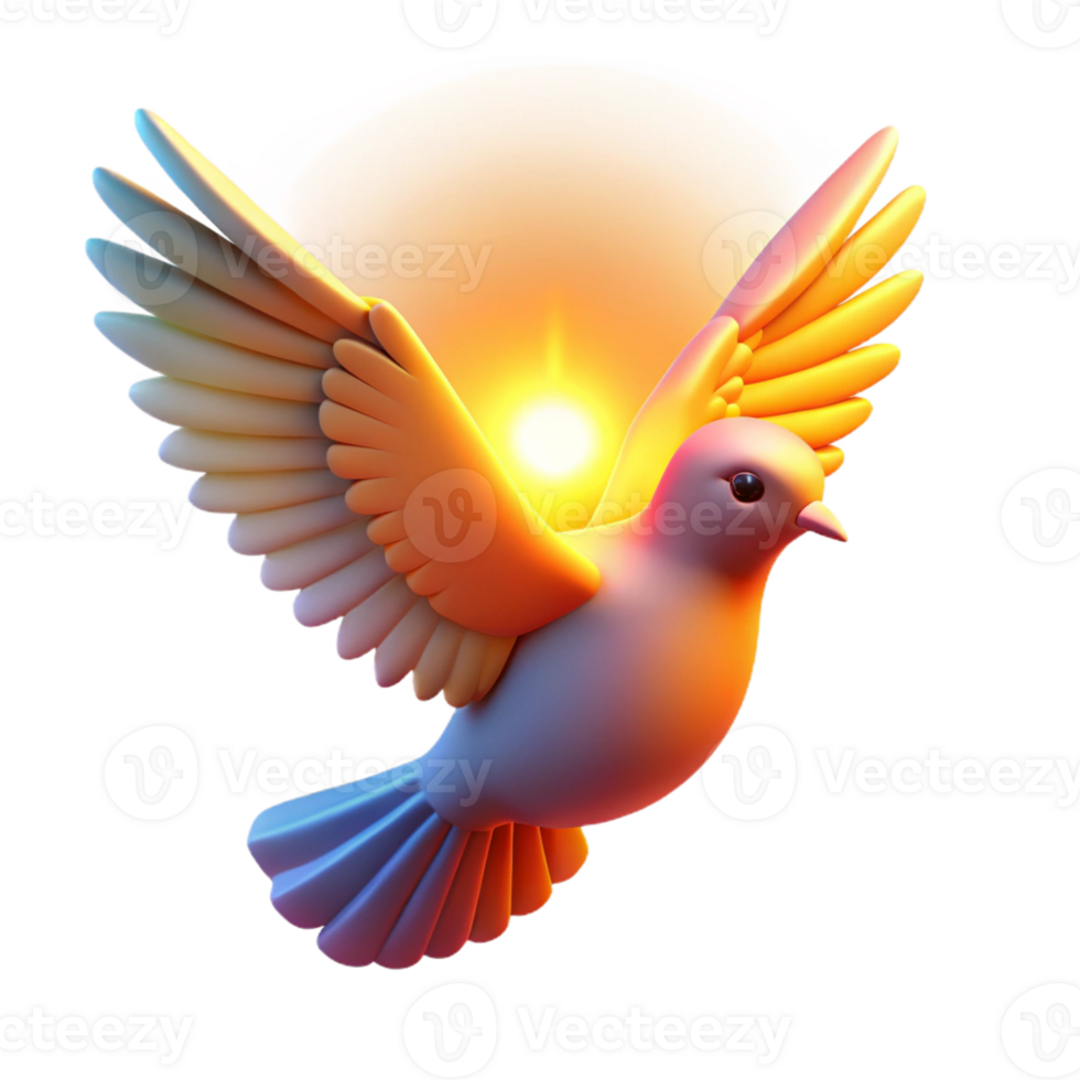 Dove of Peace in a Sunset Flight in a Radiant Three Dimensional Scene of Beauty png