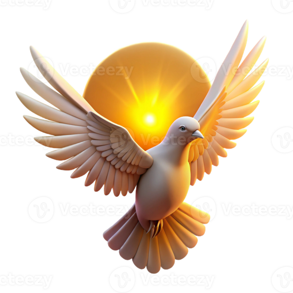 Dove with Sun and Wings as a Symbol of Peace, Hope, and Spirit in a Radiant Three Dimensional Scene png