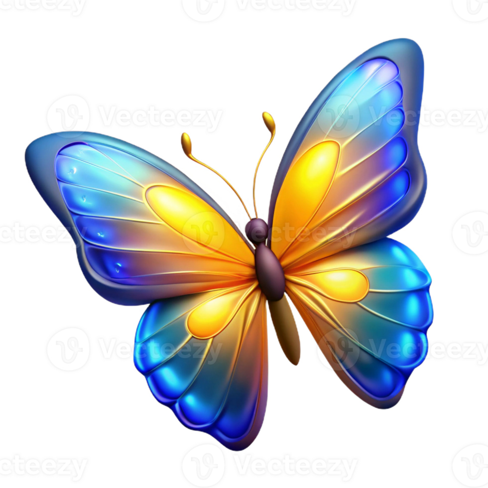 Vibrant Blue and Gold Butterfly in a Lively Three Dimensional Scene of Wildlife png